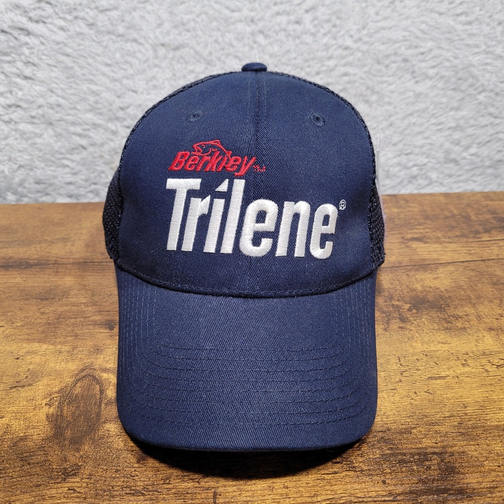 Berkley Trilene Fishing Hat Cap Fitted Mesh Back Trucker L/XL Navy Blue‎